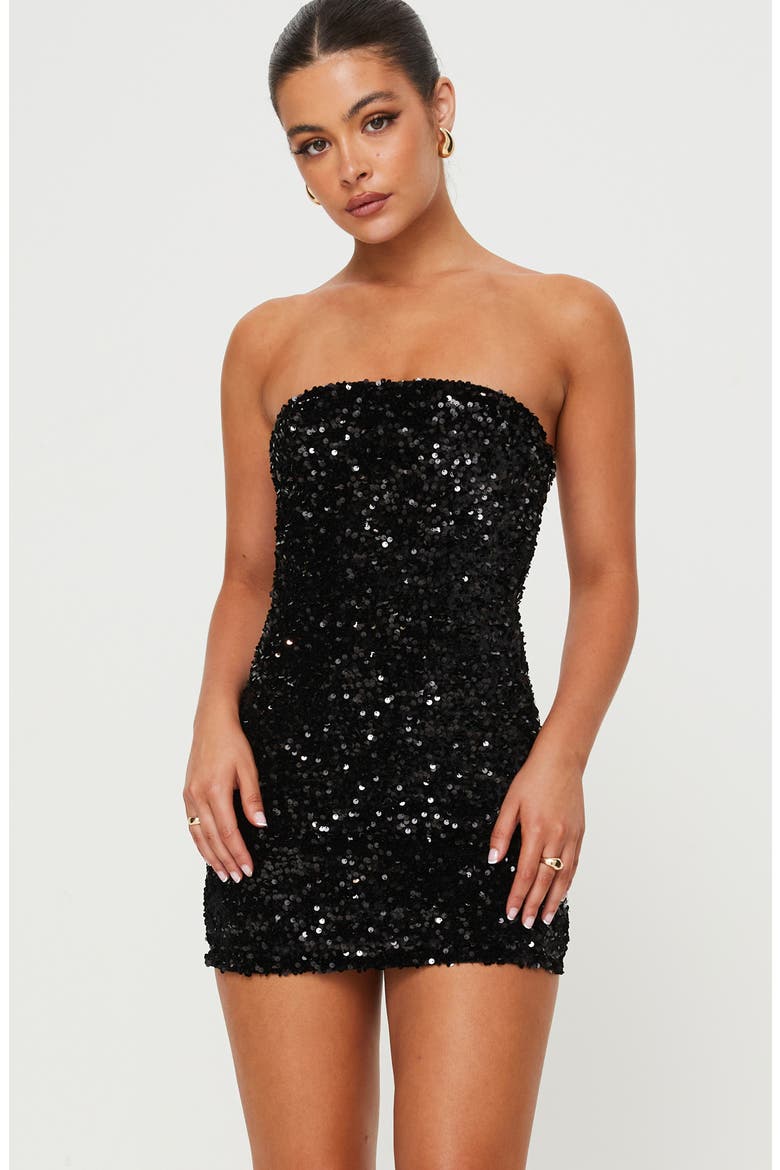 Eldoni Sequin Strapless Minidress, Alternate, color, BLACK