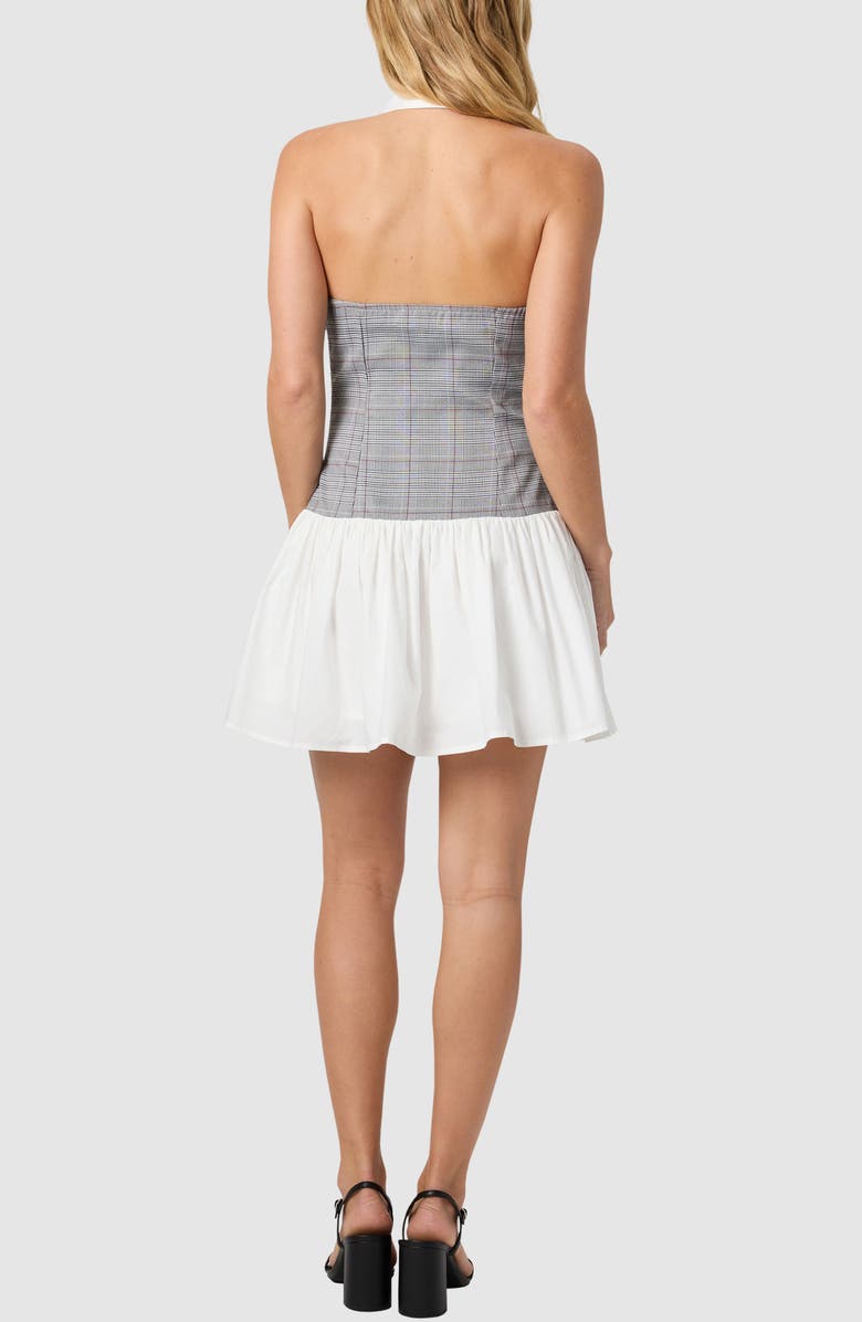 All in Favor Contrast Collar Mixed Media Minidress, Alternate, color, Grey Black Plaid