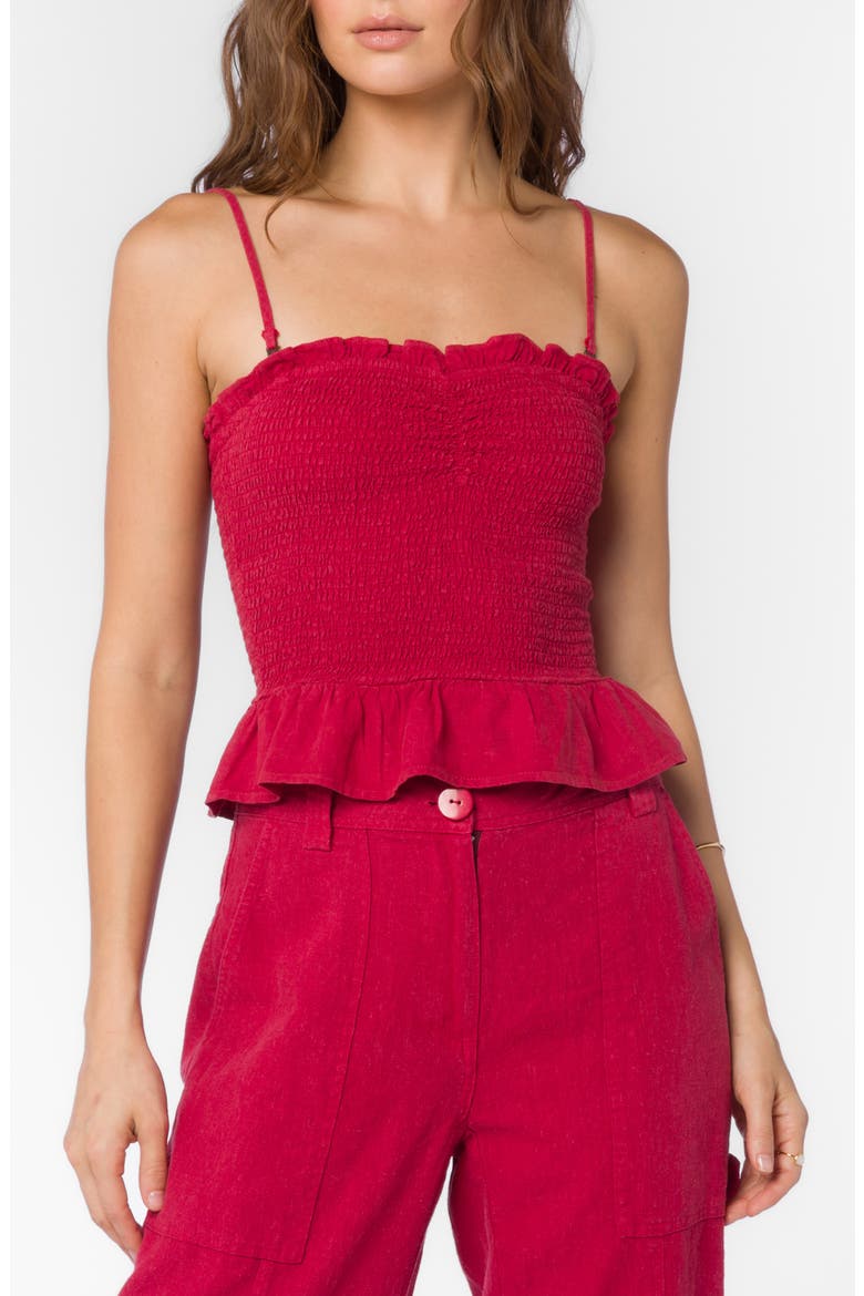 Chantal Smocked Peplum Camisole, Main, color, RED SALSA