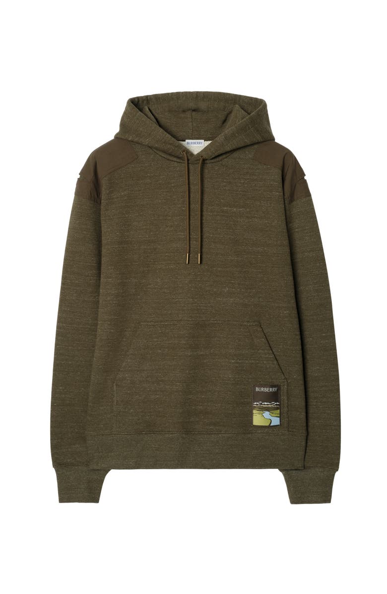 Burberry Landscape Label Cotton Hoodie, Main, color, Thorn Green Melange