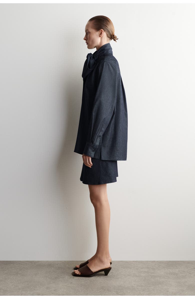 COS Bow-Detail Denim Shirt, Alternate, color, Indigo