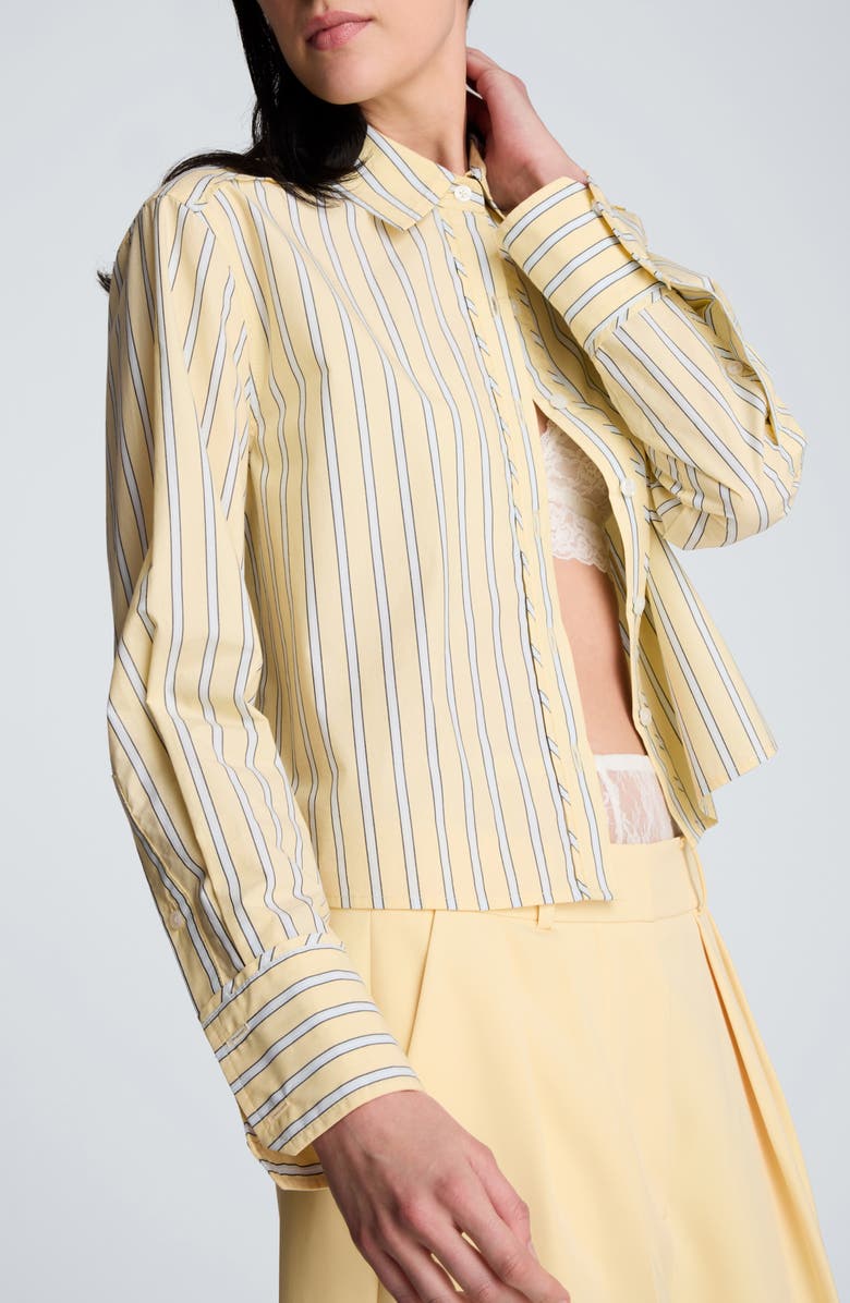 Kenneth Cole Stripe Crop Button-Up Shirt, Alternate, color, Pastel Yellow Multi