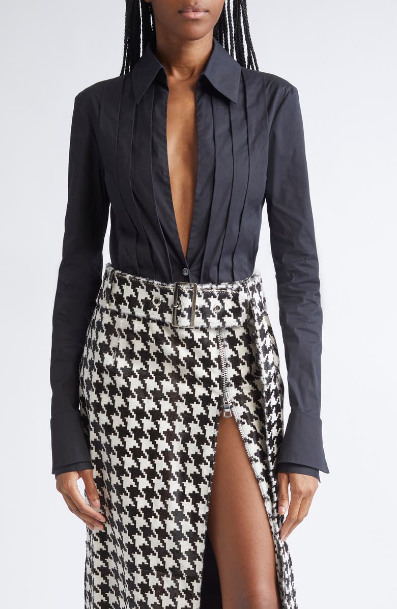 LaQuan Smith Double Cuff Button-Up Shirt, Main, color, Black