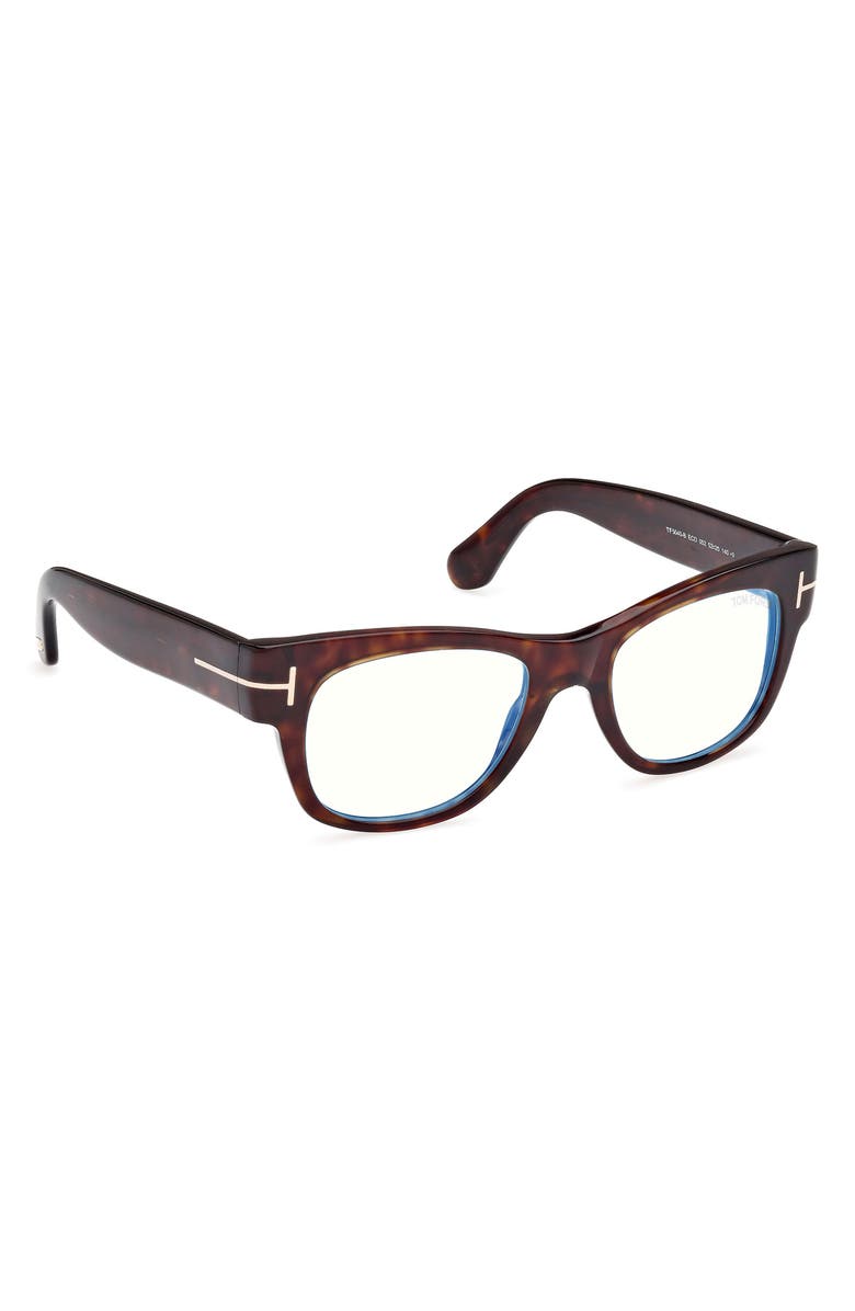 TOM FORD 52mm Round Blue Light Blocking Optical Glasses, Alternate, color, Havana Eco / Blue Block