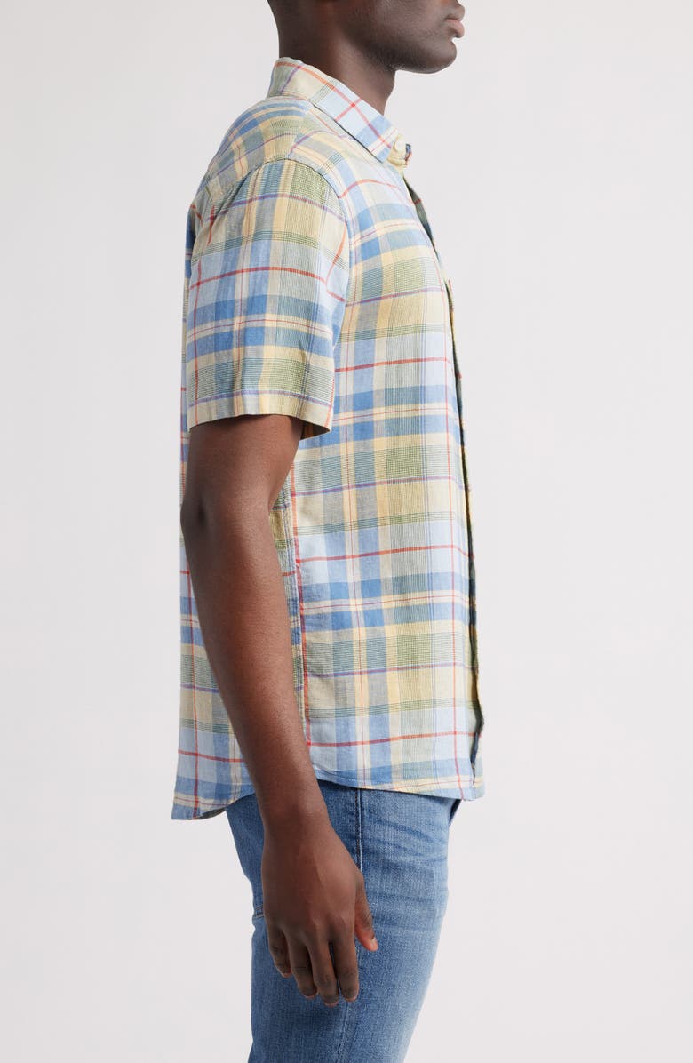 Pendleton Dawson Plaid Short Sleeve Linen Blend Button-Up Shirt, Alternate, color, Blue Multi Plaid