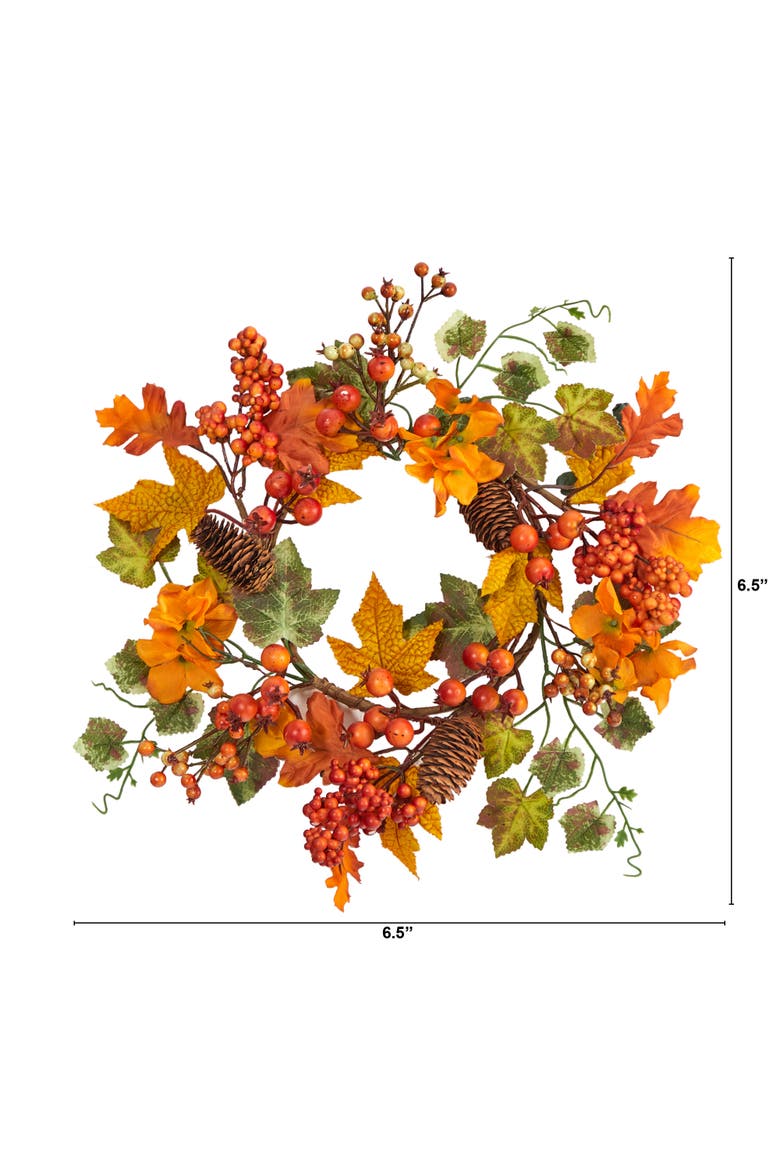6.5-in Autumn Hydrangea and Pinecones Artificial Wreath, Alternate, color, Orange