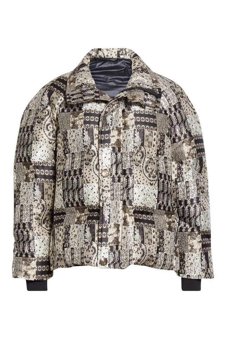 Jacquard Down Puffer Coat, Alternate, color, WHITE