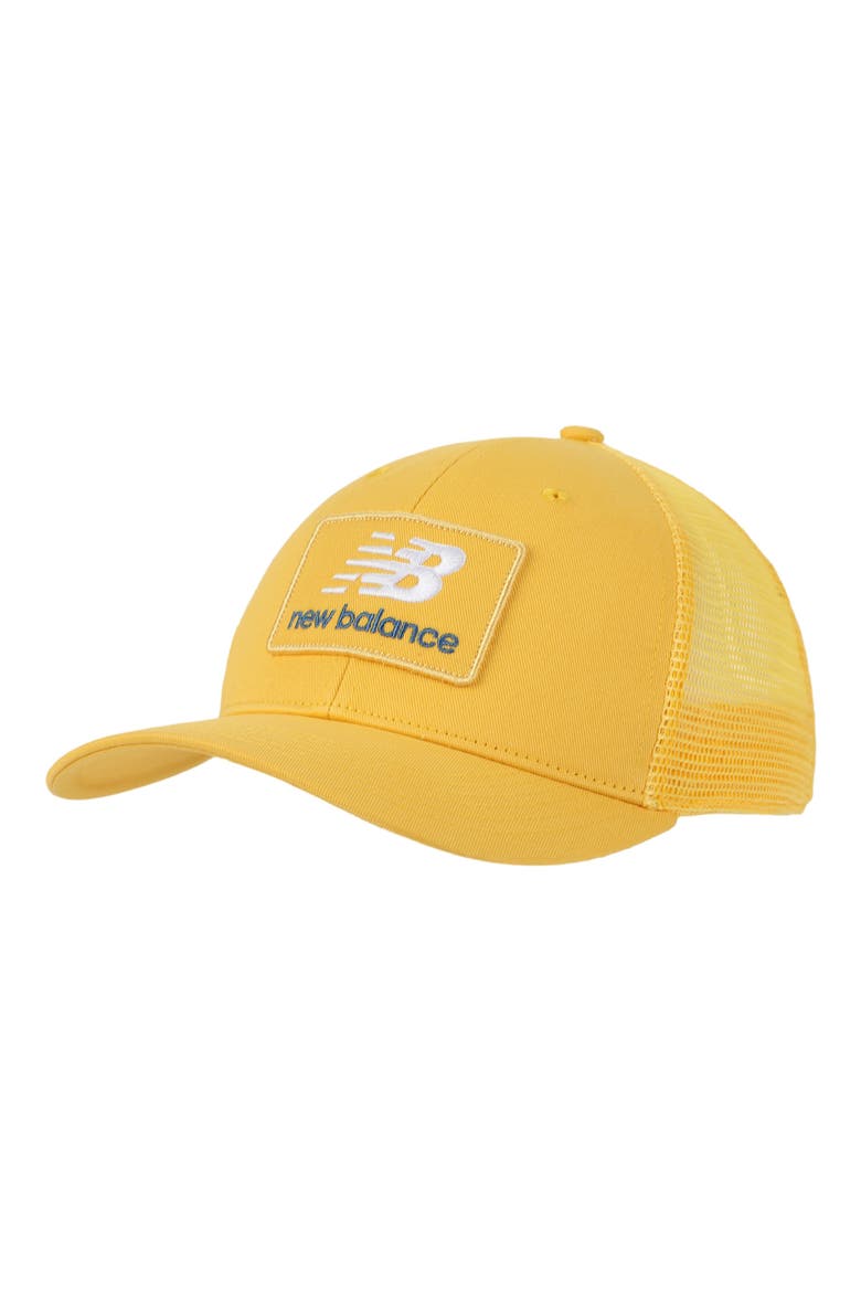 Stacked Patch Logo Trucker Hat, Main, color, CLEMENTINE