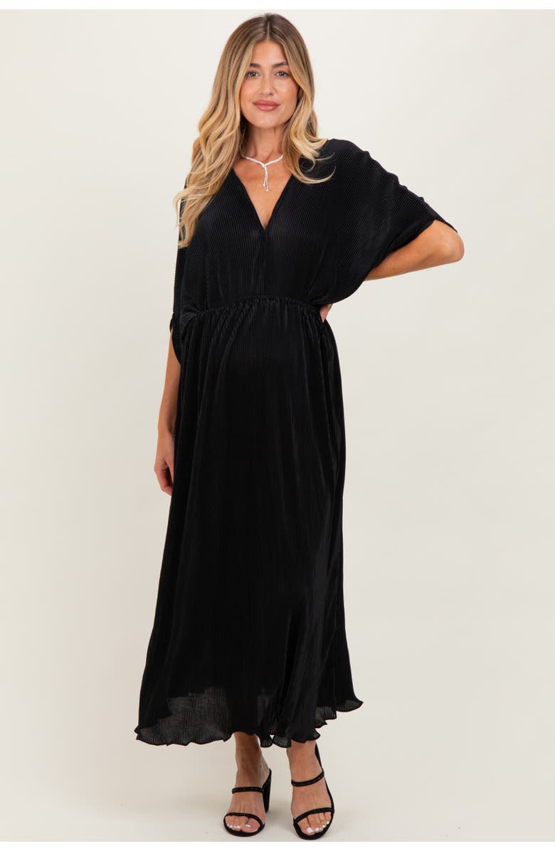 PinkBlush Pleated Satin Dolman Sleeve Maxi Dress, Alternate, color, Black