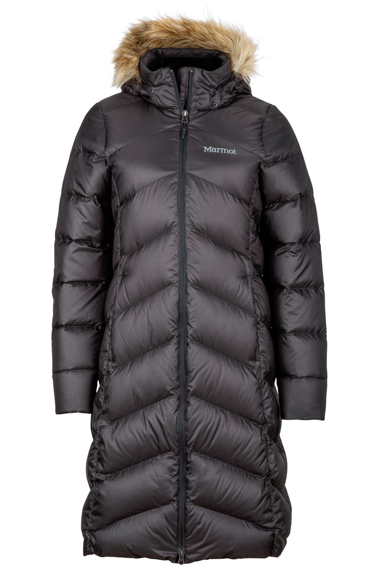 Marmot Montreaux 700 Fill Power Down Hooded Coat with Faux Fur Trim, Alternate, color, Black