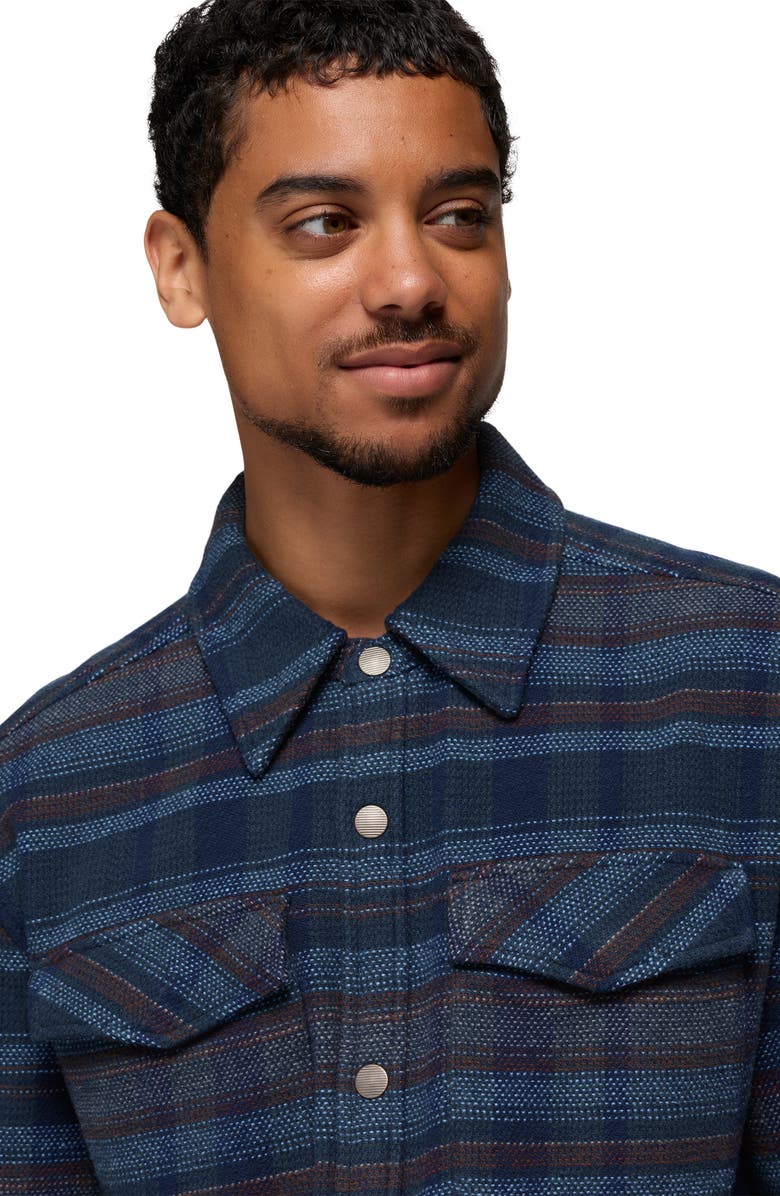 prAna Happy Camp Flannel Snap-Up Shirt Jacket, Alternate, color, Stormy Night