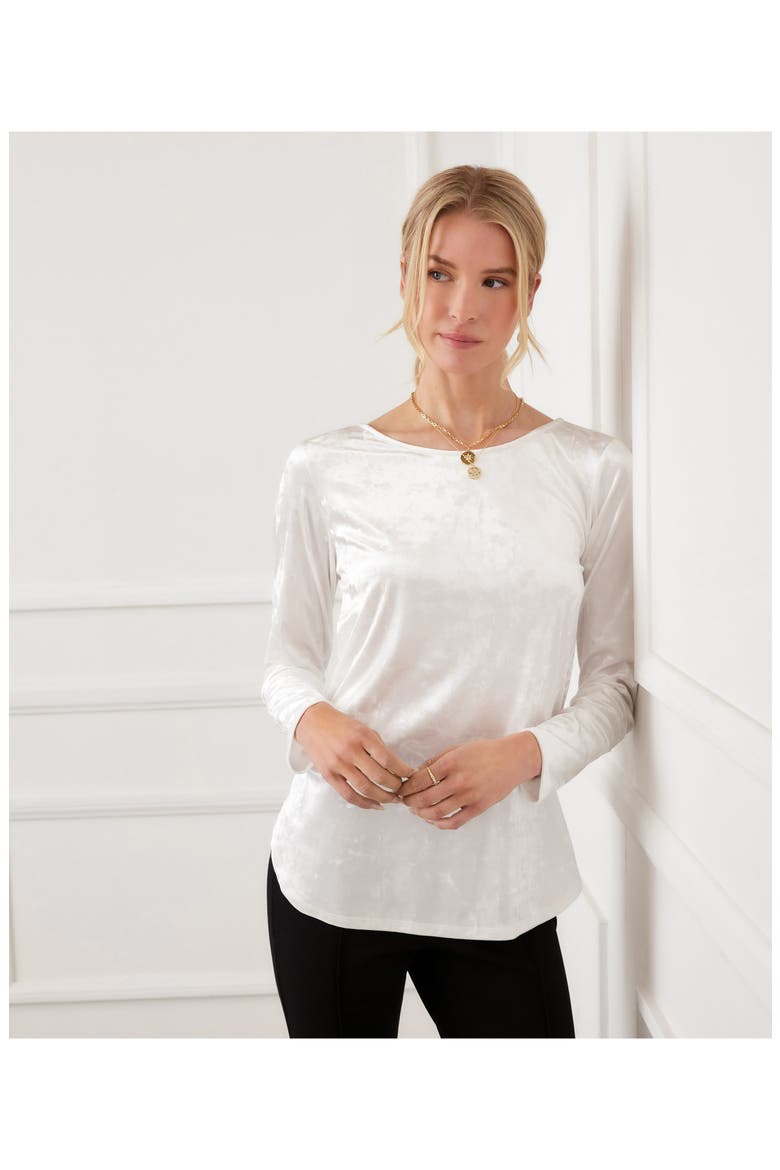 Crushed Velvet Top Shirttail Top, Alternate, color, OFF WHITE