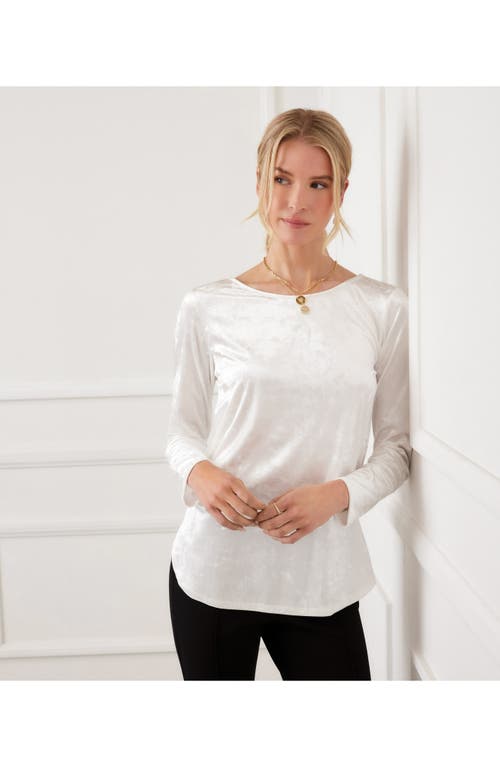 Karen Kane Crushed Velvet Top Shirttail Top In White