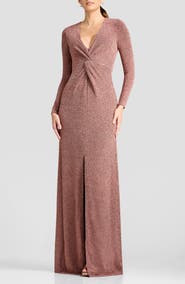 Dress the Population Aya Front Twist Long Sleeve Gown