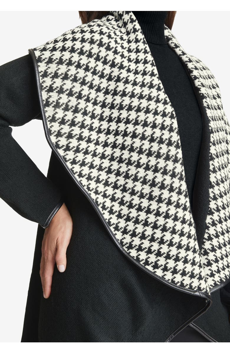 Jessica London Faux Leather-Trim Sweater, Alternate, color, Black Windowpane