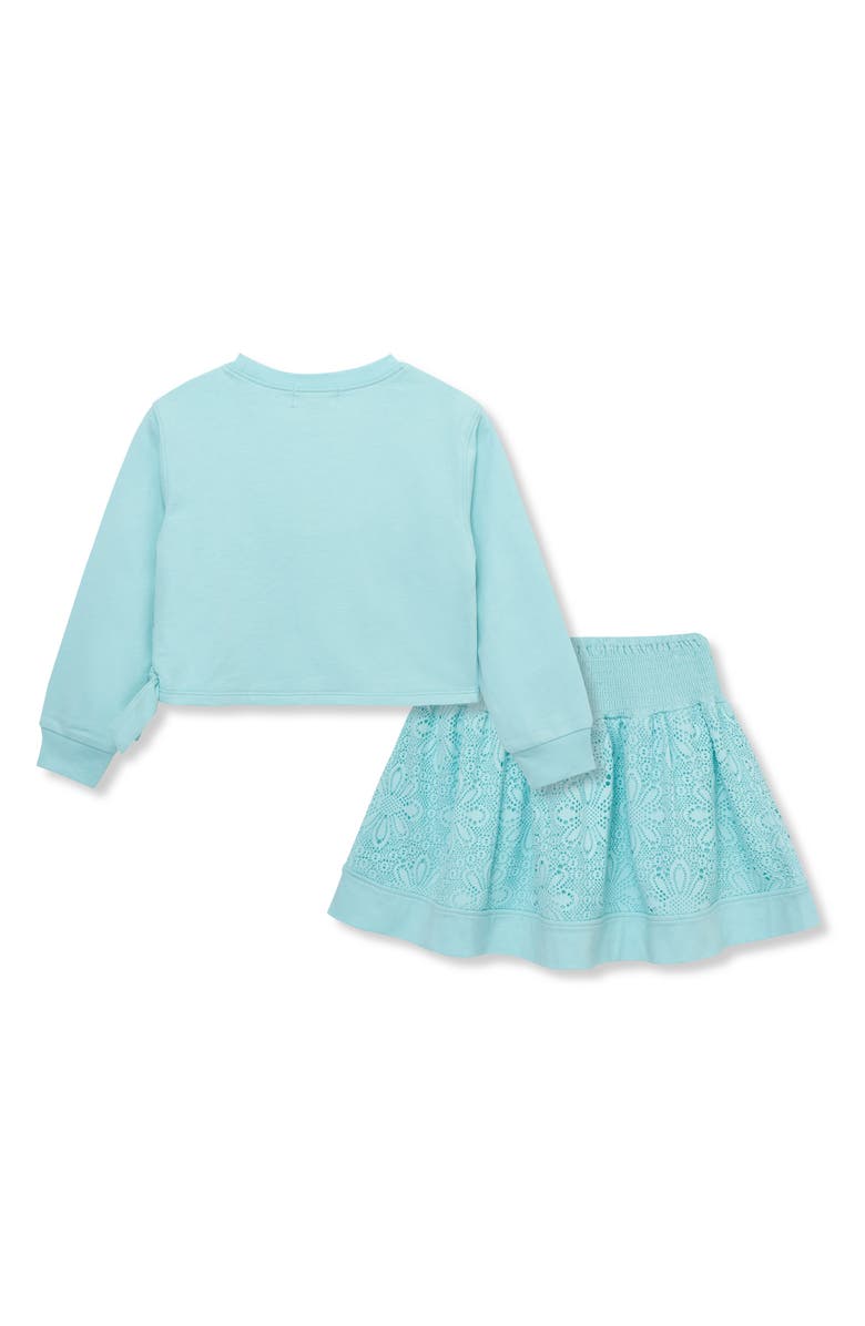 Peek Aren't You Curious Kids' Lace Flower Cotton Pullover & Skirt Set, Alternate, color, Blue