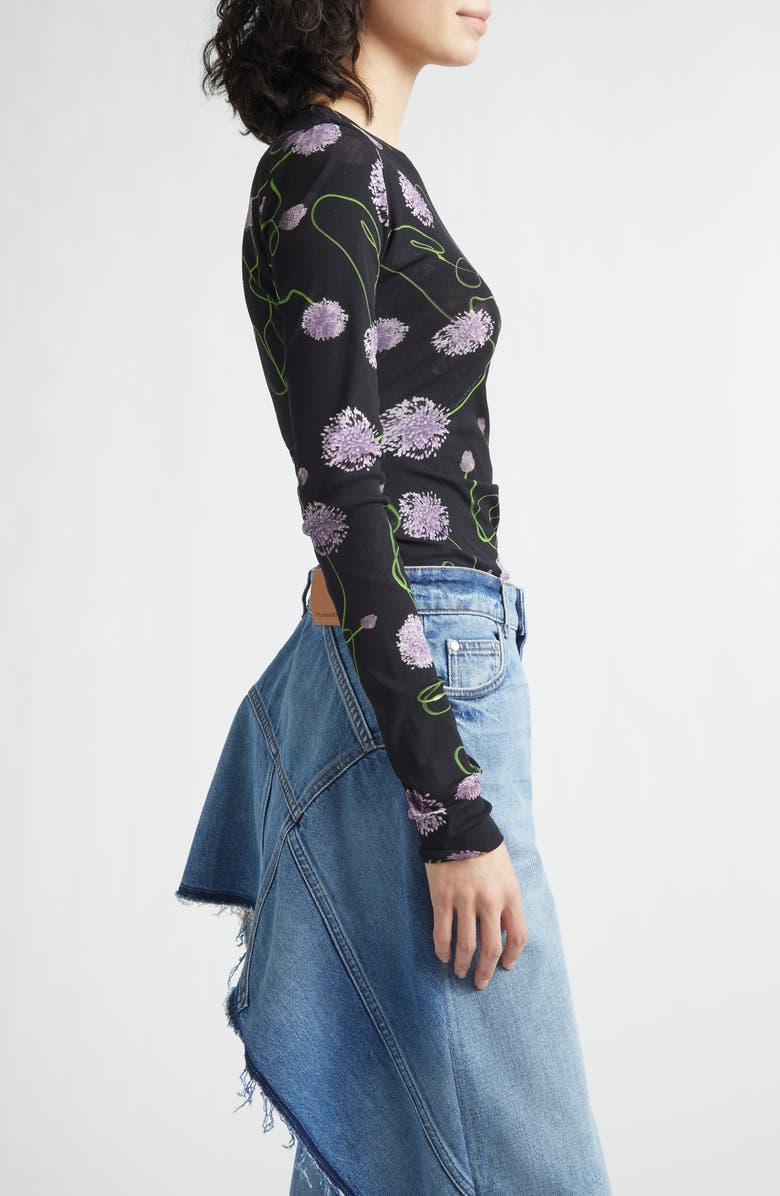 Stella McCartney Twisted Floral Mesh Top, Alternate, color, Black Multicolor