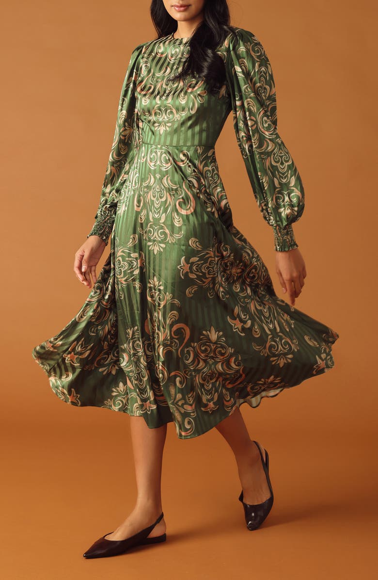 FLYING TOMATO Long Sleeve Print Midi Dress, Alternate, color,