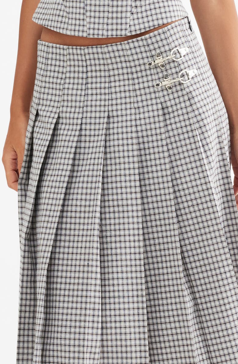 LIONESS Fame Plaid Pleated Midi Skirt, Alternate, color, 