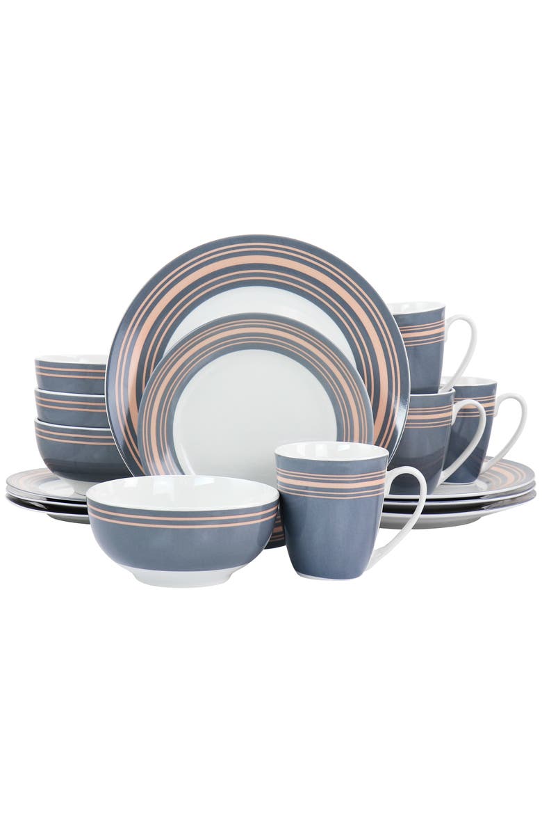 Gibson Home Silver Wind 16 Piece Fine Ceramic Dinnerware Set, Main, color, Gray