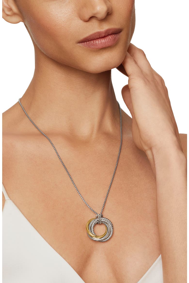 Sterling Silver & 14K Yellow Gold Crossover Pendant Necklace, 28mm, Alternate, color, TWO TONE