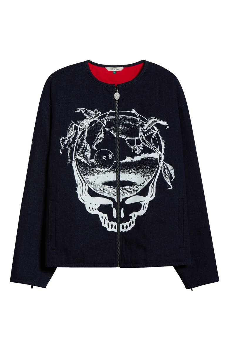 Malbon Golf Grateful Dead Moto Jacket, Main, color, Denim