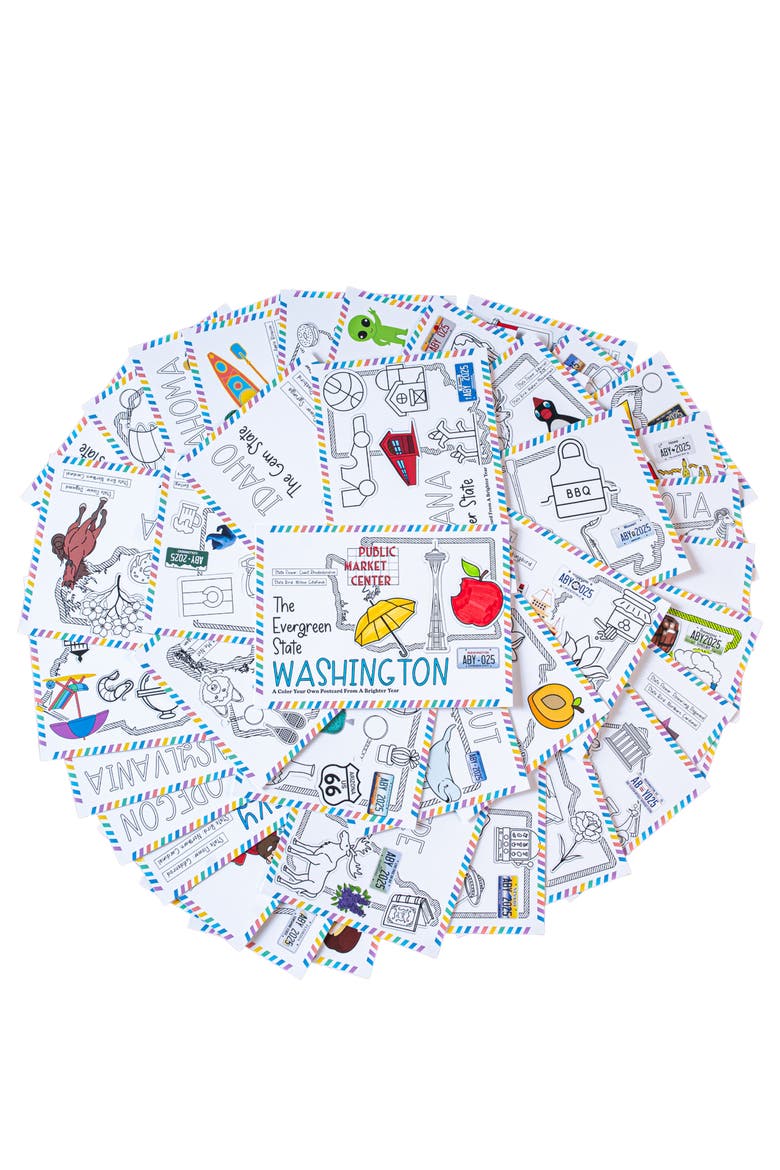 51-Piece Color Your Own State Postcards Bundle, Alternate, color, Multicolor