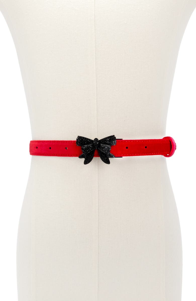 Kurt Geiger London Crystal Embellished Bow Velvet Belt, Alternate, color, Burgundy