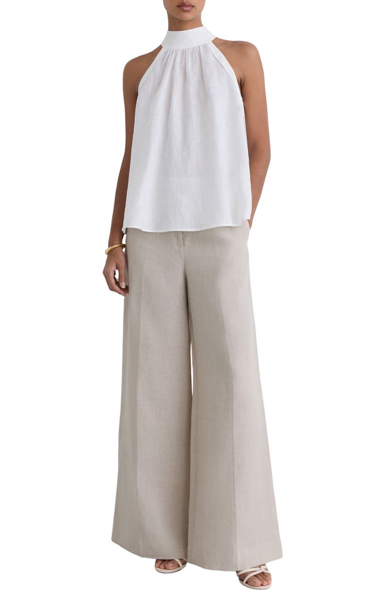 Reiss Andi Sleeveless Linen Mock Neck Top, Alternate, color, Ivory