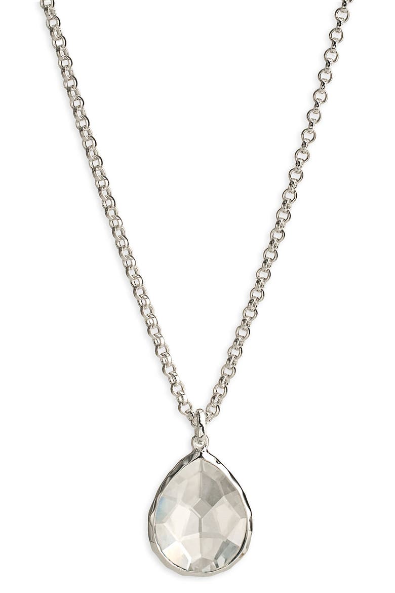 Rock Candy® Mini Teardrop Pendant Necklace, Main, color, STERLING SILVER- CLEAR QUARTZ