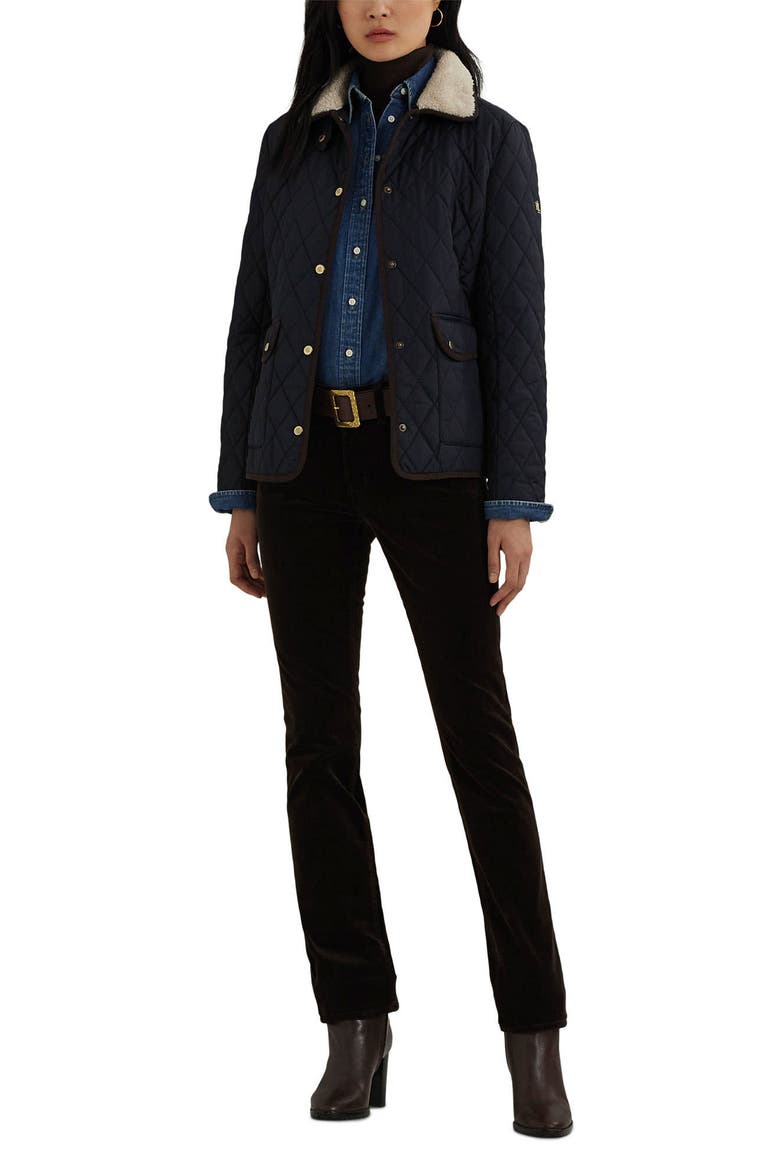Quilted Faux Shearling Collar Jacket, Alternate, color, DARK NAVY