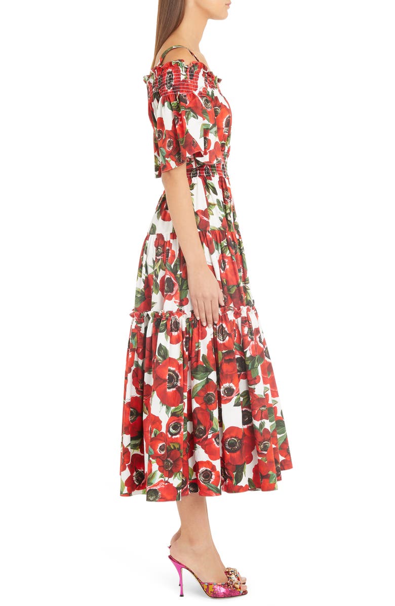 Dolce&Gabbana Poppy Print Tiered Cotton Poplin A-Line Dress, Alternate, color, 