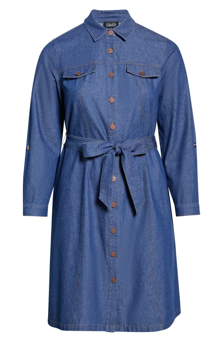 Jones New York Denim Tie Waist Midi Shirtdress, Main, color, Aries Wash