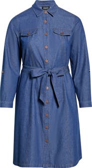 Jones New York Denim Tie Waist Midi Shirtdress