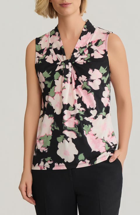 Floral Knot Front Sleeveless Top