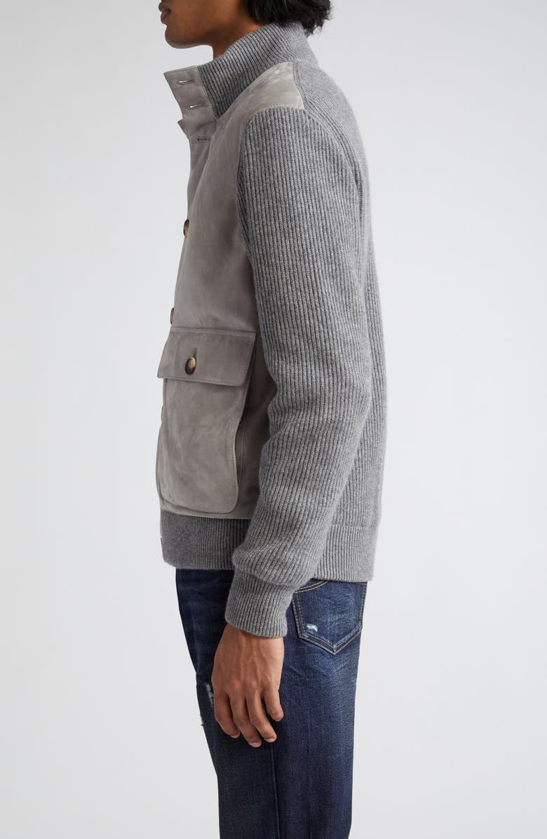 Brunello Cucinelli Suede & Cashmere Knit Jacket, Alternate, color,