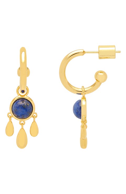 Semiprecious Stone Drop Hoop Earrings