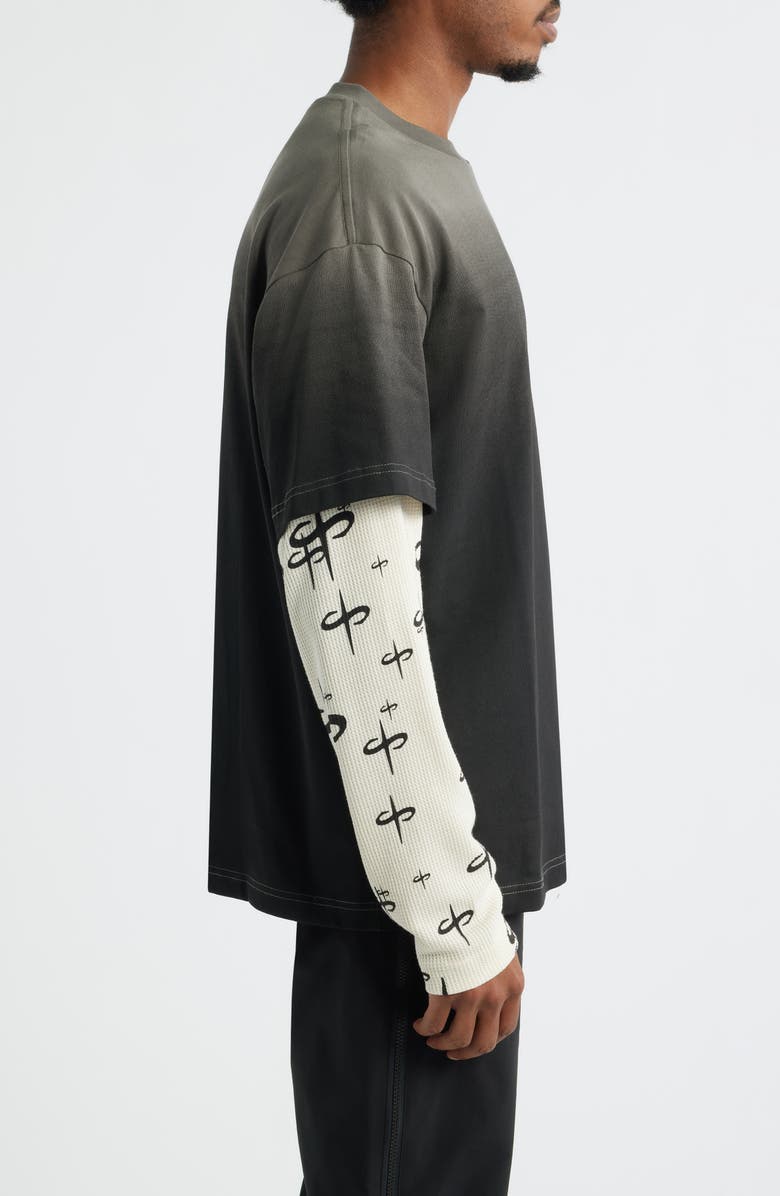 SANTO STUDIO Ispica Long Sleeve Cotton Layered Look T-Shirt, Alternate, color, Charcoal