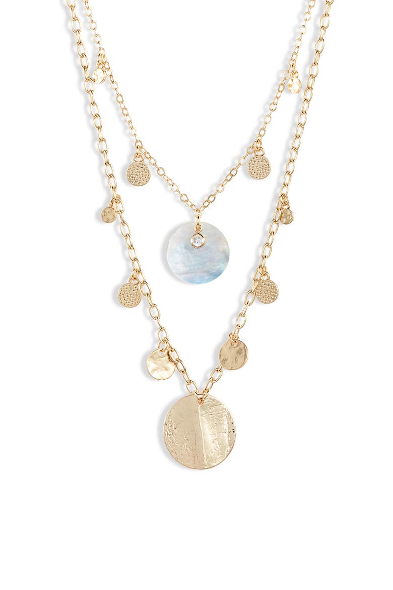 Set of 2 Disc Station Necklaces, Alternate, color, GOLD