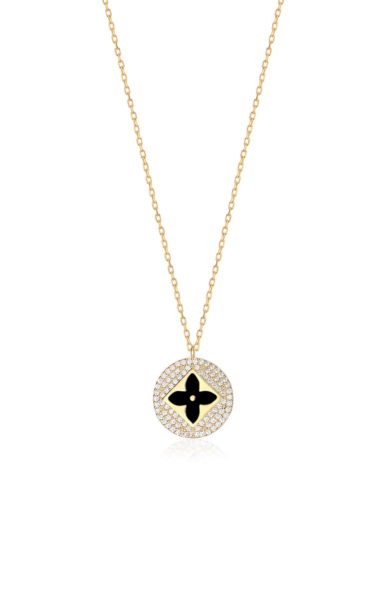 GABI RIELLE 14K Gold Plated Pavé CZ Clover Pendant Necklace, Main, color,