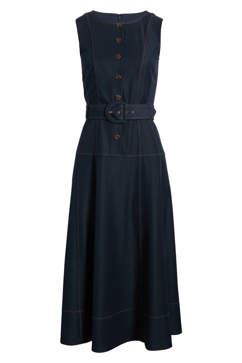 Belted Denim Midi Dress, Alternate, color, DARK DENIM