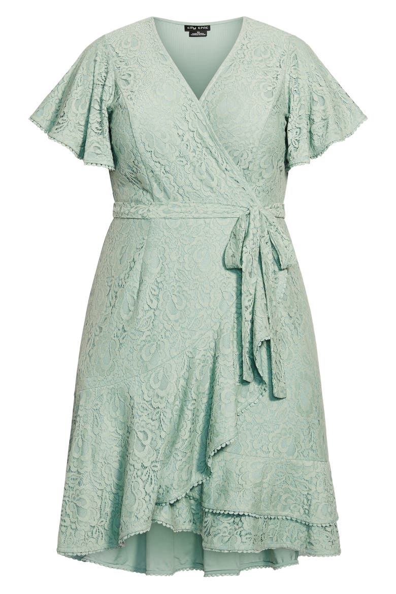 Lace Faux Wrap Minidress, Alternate, color, SEAFOAM