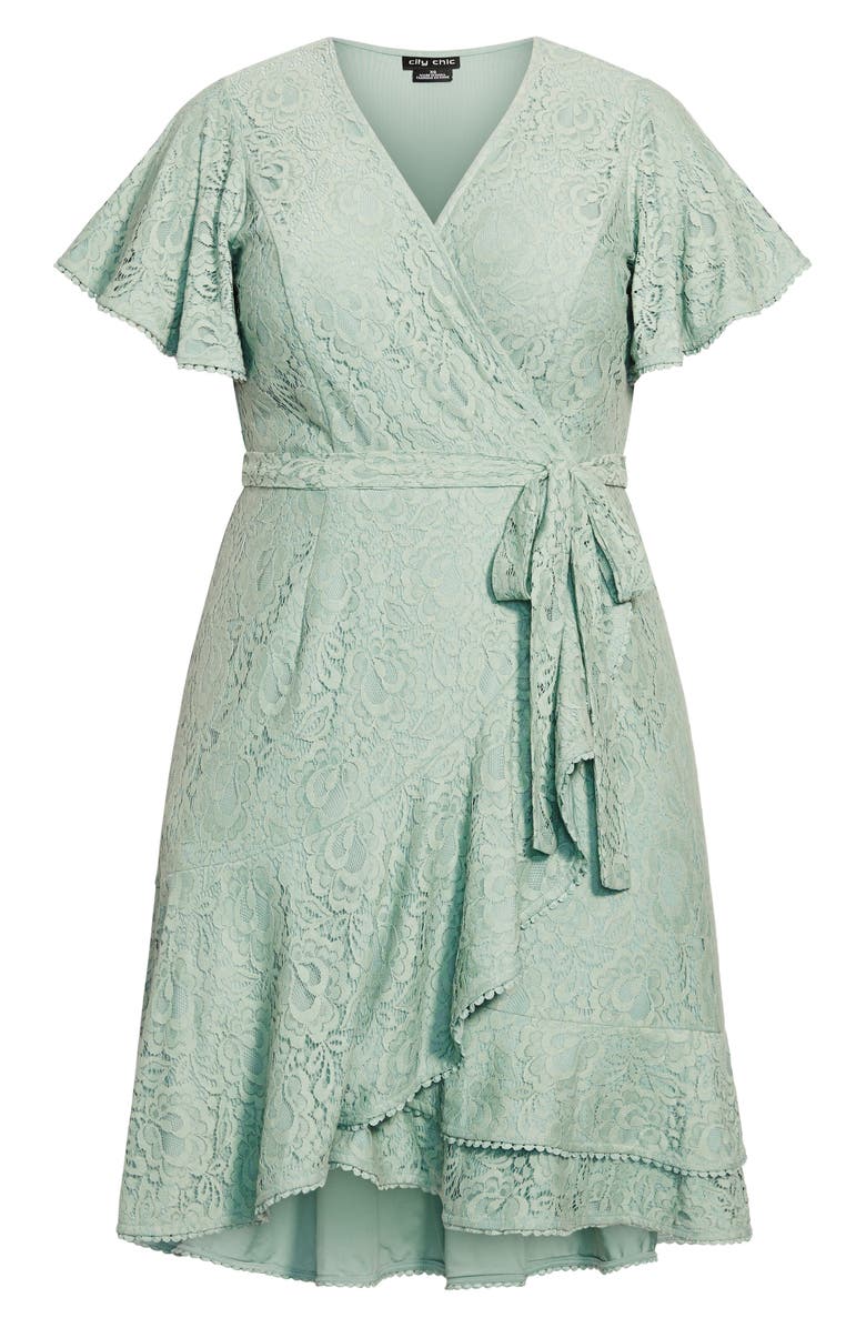 City Chic Lace Faux Wrap Minidress, Alternate, color, Seafoam