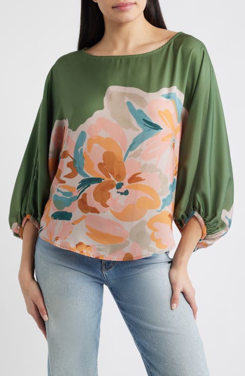 Placement Print Peasant Top