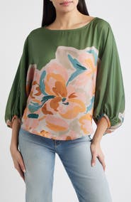 Wit & Wisdom Placement Print Peasant Top