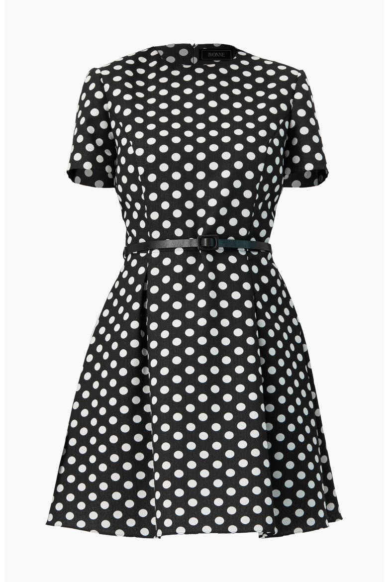 Polka Dot A-Line Short Dress, Alternate, color, Black