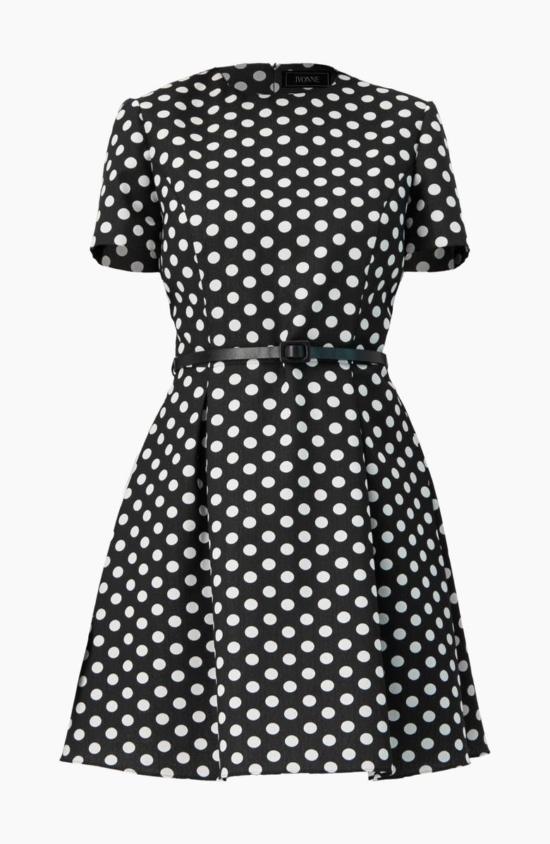IVONNE Polka Dot A-Line Short Dress, Alternate, color, Black