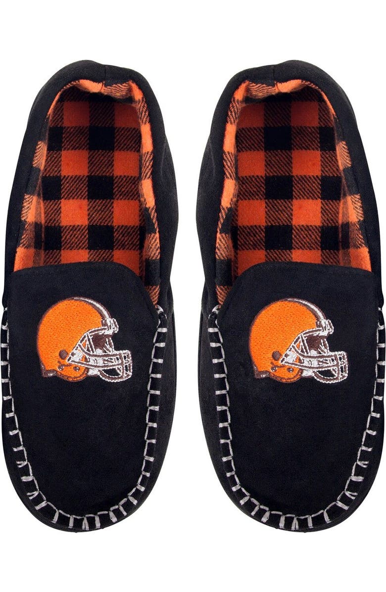 FOCO Men's FOCO Cleveland Browns Team Logo Flannel Moccasin Slippers, Alternate, color,