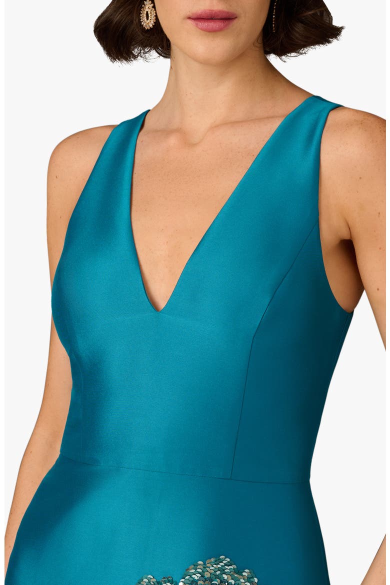 Beaded V-Neck Midi Dress, Alternate, color, PEACOCK