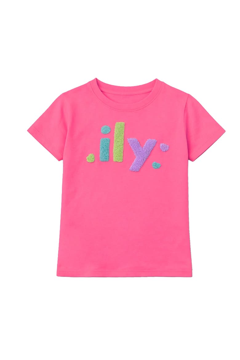 ILY Applique Short Sleeve Tee, Main, color, Fuschia